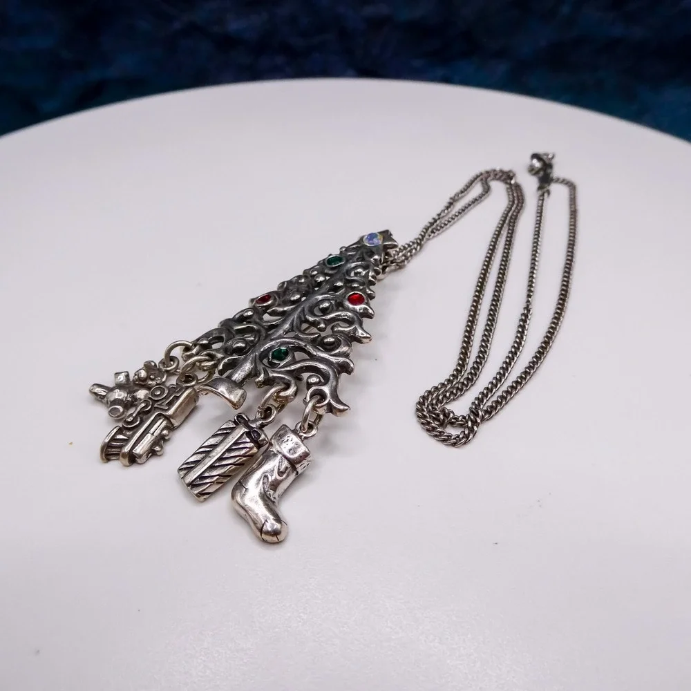 Schube Christmas Tree Pendant Necklace Brooch Pin Charm Sterling Silver 925